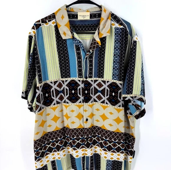YoungLA Multicolor Geometric Men's Shirt - Picture 1 of 5